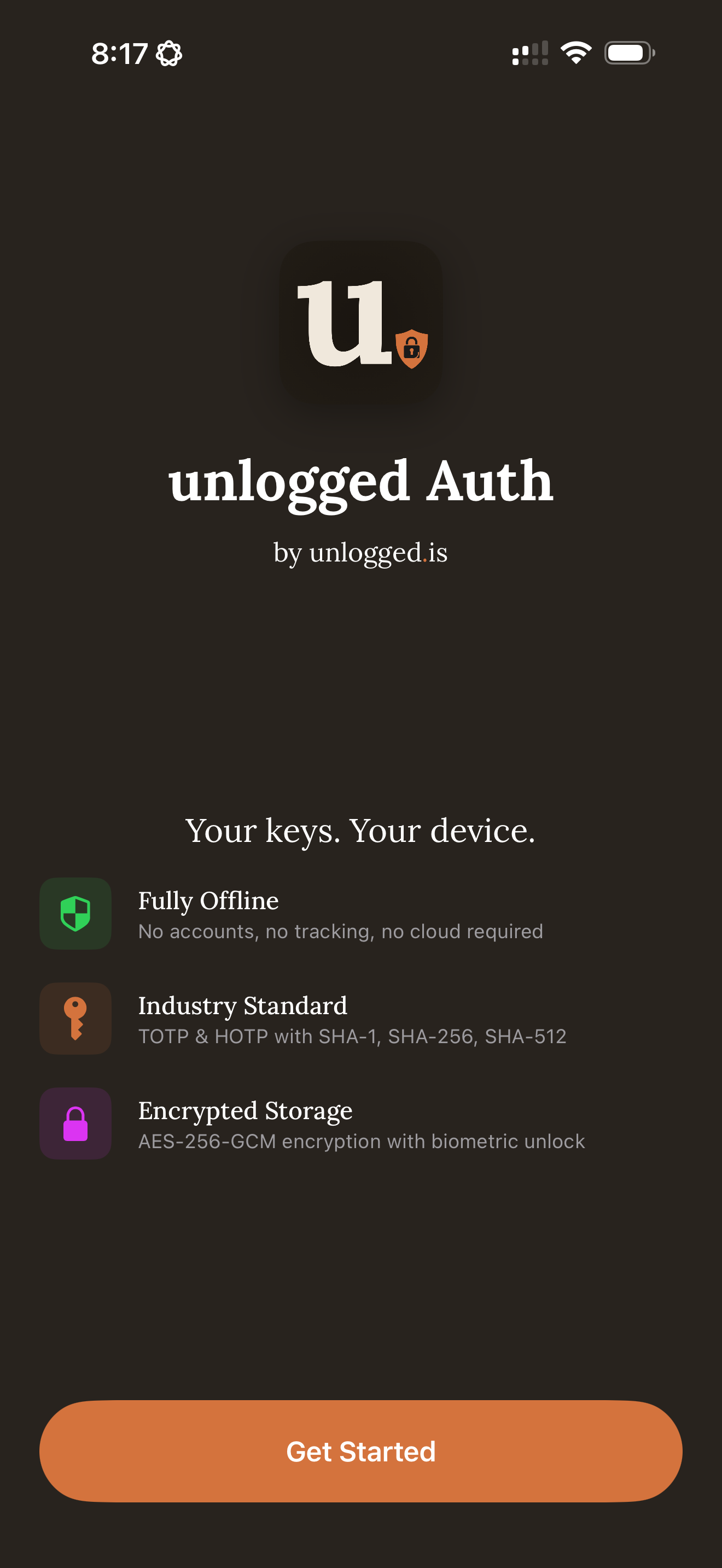 unlogged Auth welcome screen